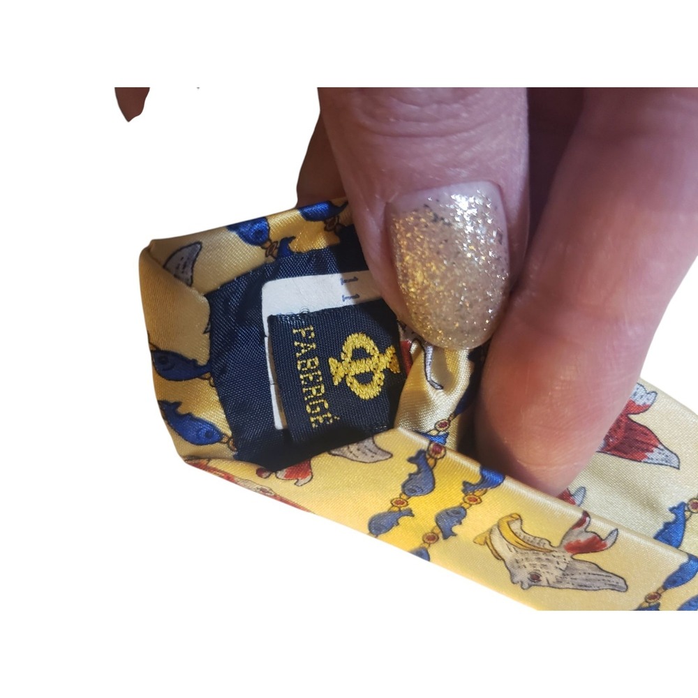 Nwt Faberge Men Tie Necktie Luxury Designer Yellow With Fish Novelty Fun Msrp$95 — image 7 of 8